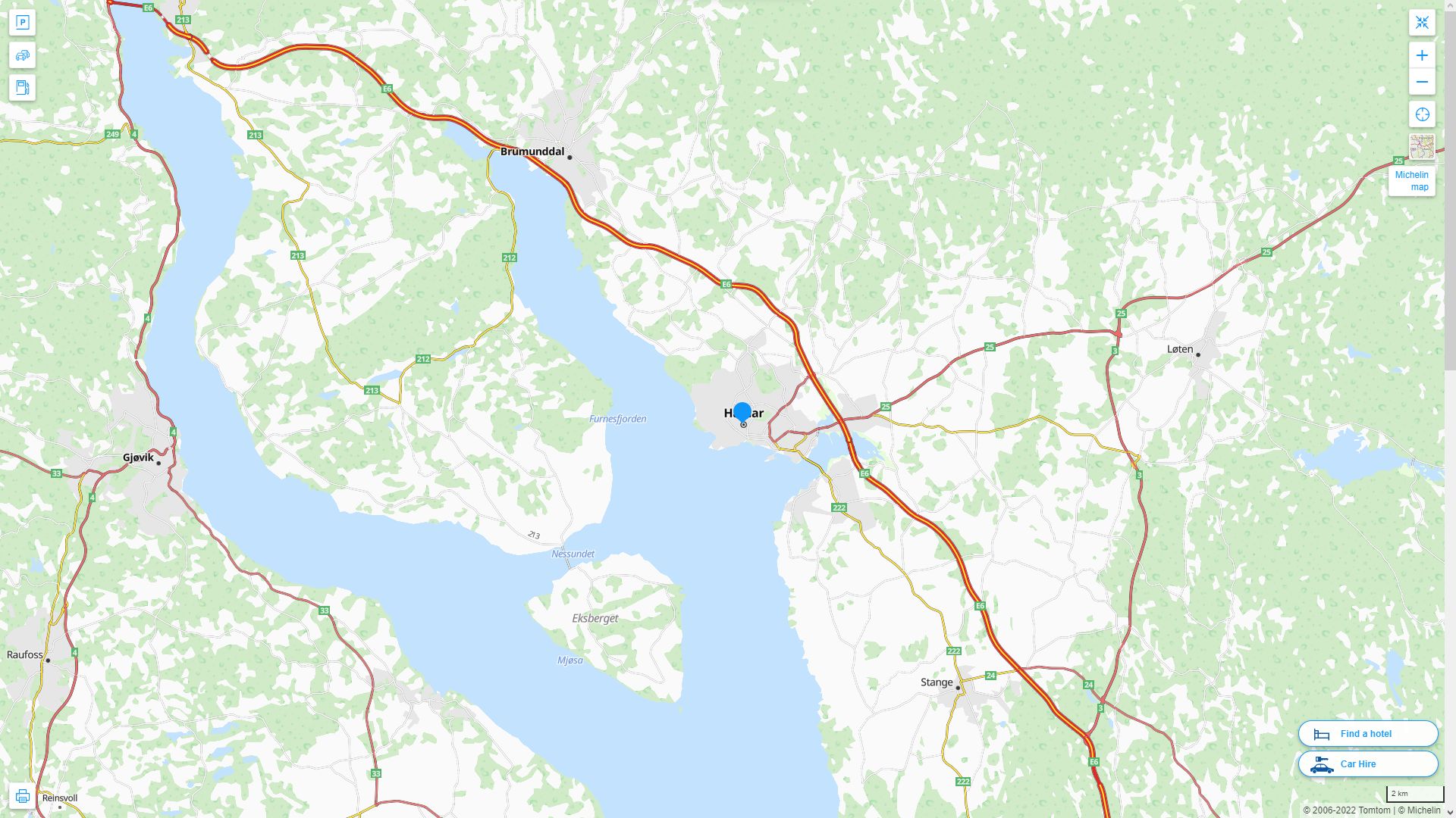 Hamar Norvege Autoroute et carte routiere